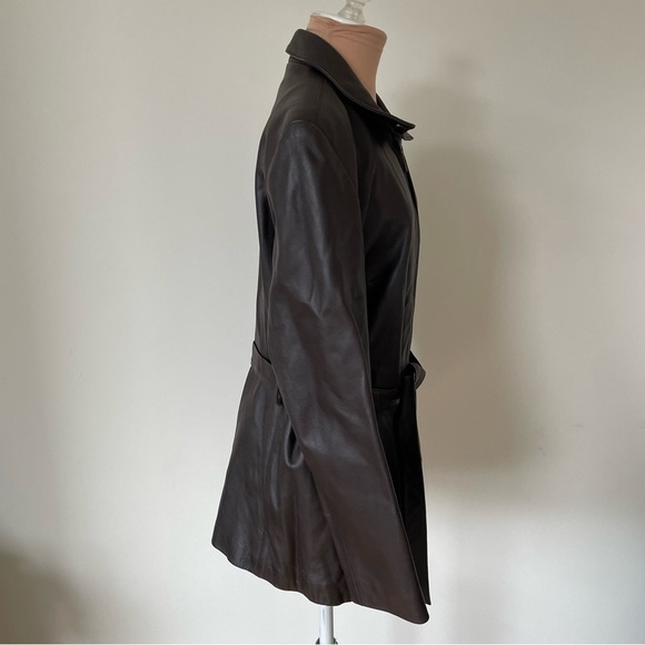 Marvin Richards Vintage Chocolate Brown Leather Zip Front Belted Jacket Size M - Picture 2 of 12
